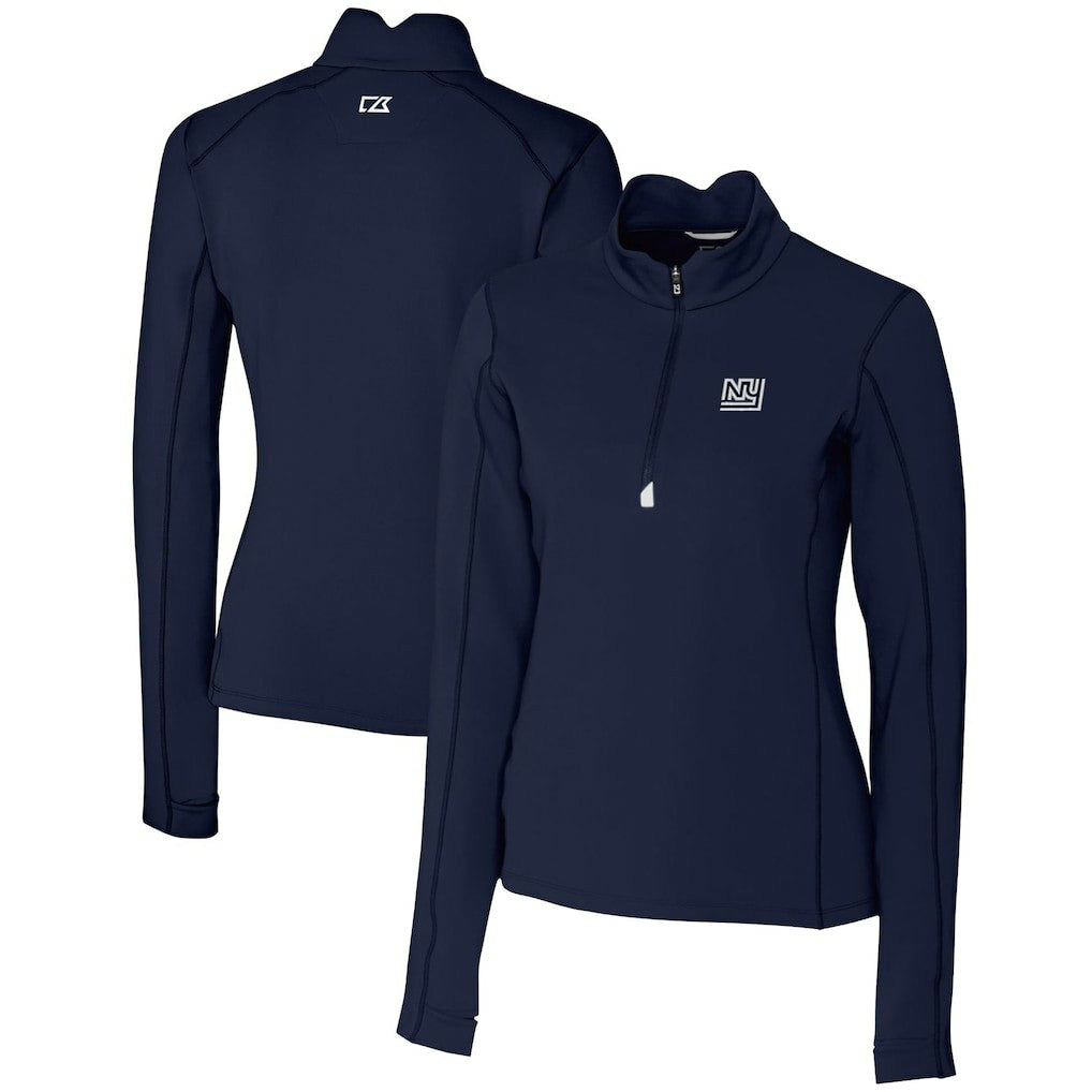 New York Giants Cutter & Buck Women's Throwback Logo Traverse Stretch Quarter-Zip Pullover Top Navy | NFL