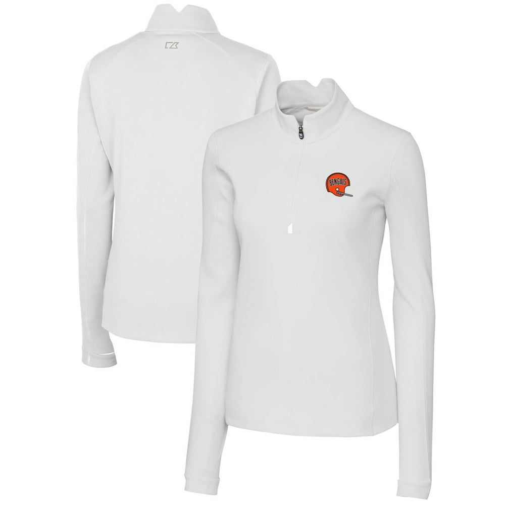 Cincinnati Bengals Cutter & Buck Women's Throwback Logo Traverse Stretch Quarter-Zip Pullover Top White | NFL