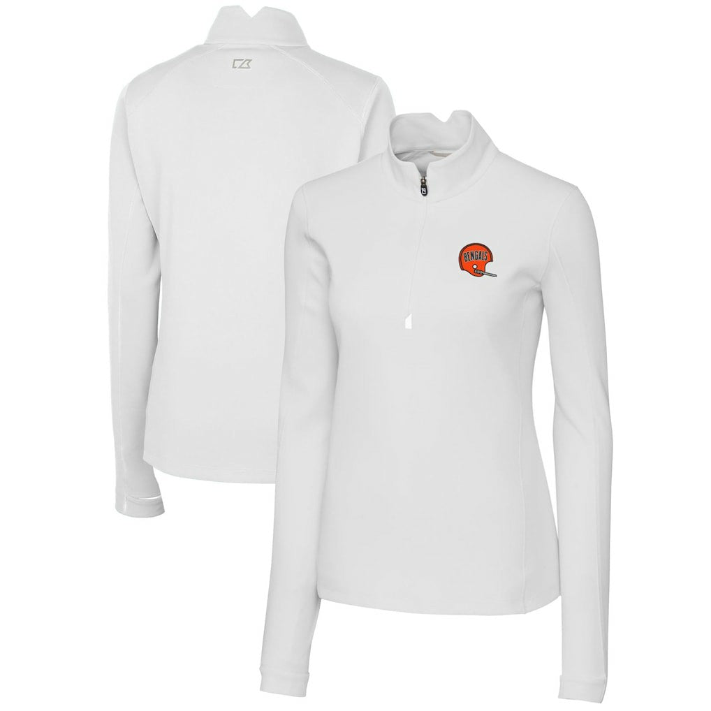 Cincinnati Bengals Cutter & Buck Women's Throwback Logo Traverse Stretch Quarter-Zip Pullover Top White | NFL