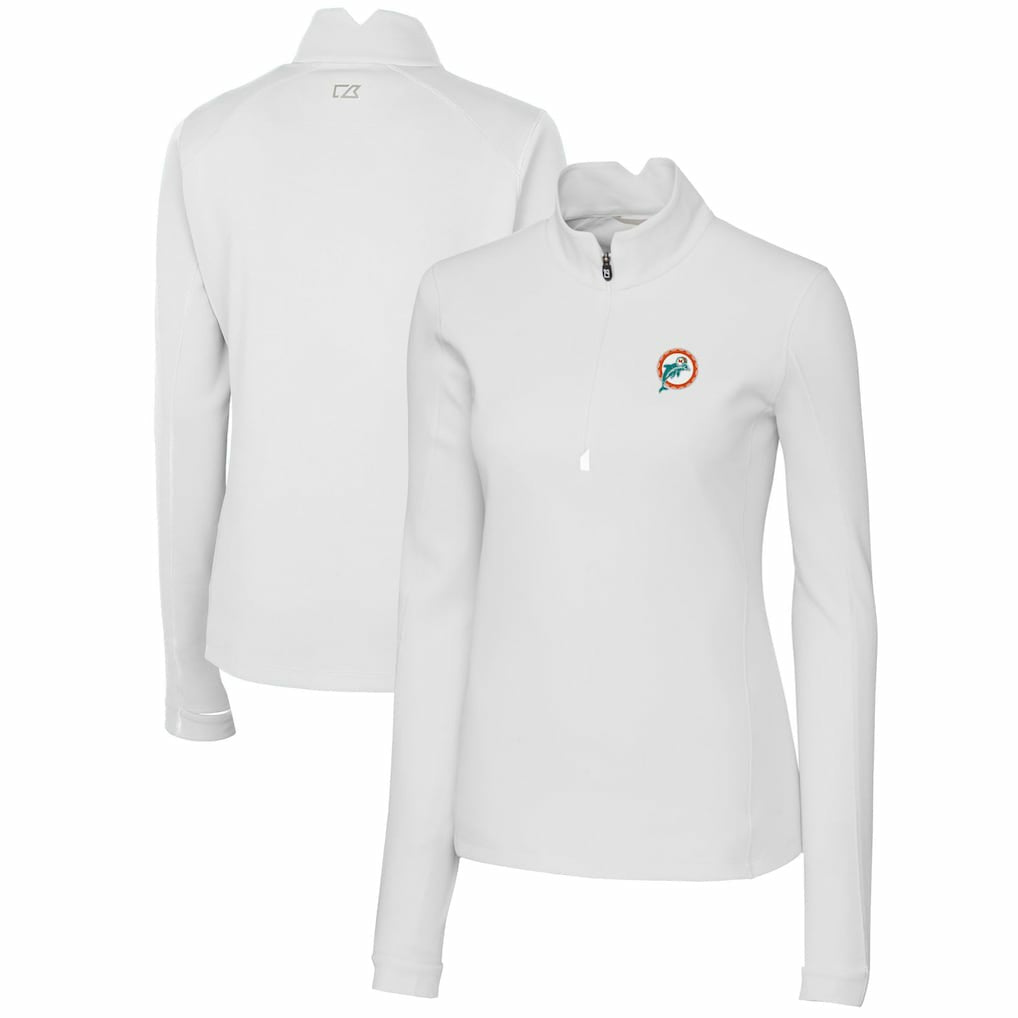 Miami Dolphins Cutter & Buck Women's Throwback Logo Traverse Stretch Quarter-Zip Pullover Top White | NFL