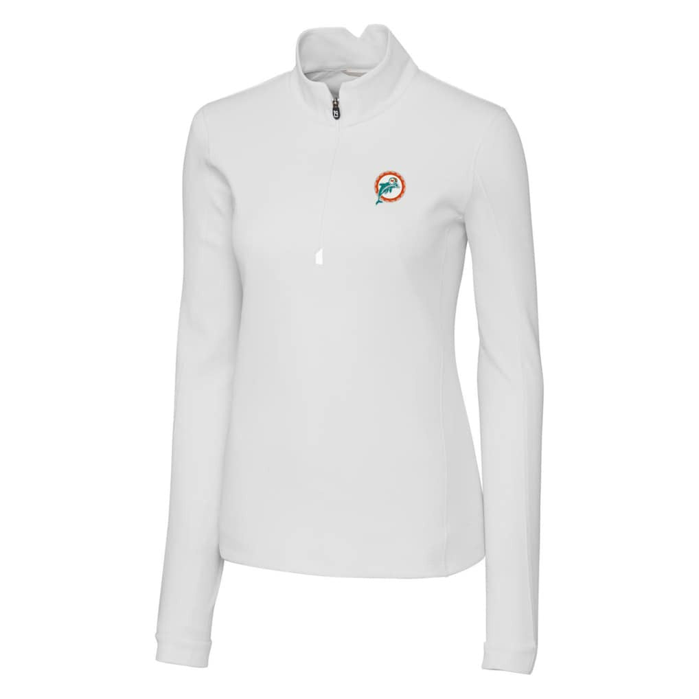 Miami Dolphins Cutter & Buck Women's Throwback Logo Traverse Stretch Quarter-Zip Pullover Top White | NFL