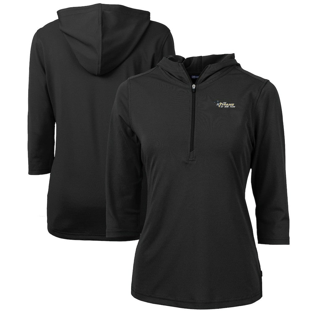 New York Jets Cutter & Buck Women's Throwback Logo Virtue Eco Pique 3/4 Sleeve Half-Zip Pullover Hoodie Black | NFL