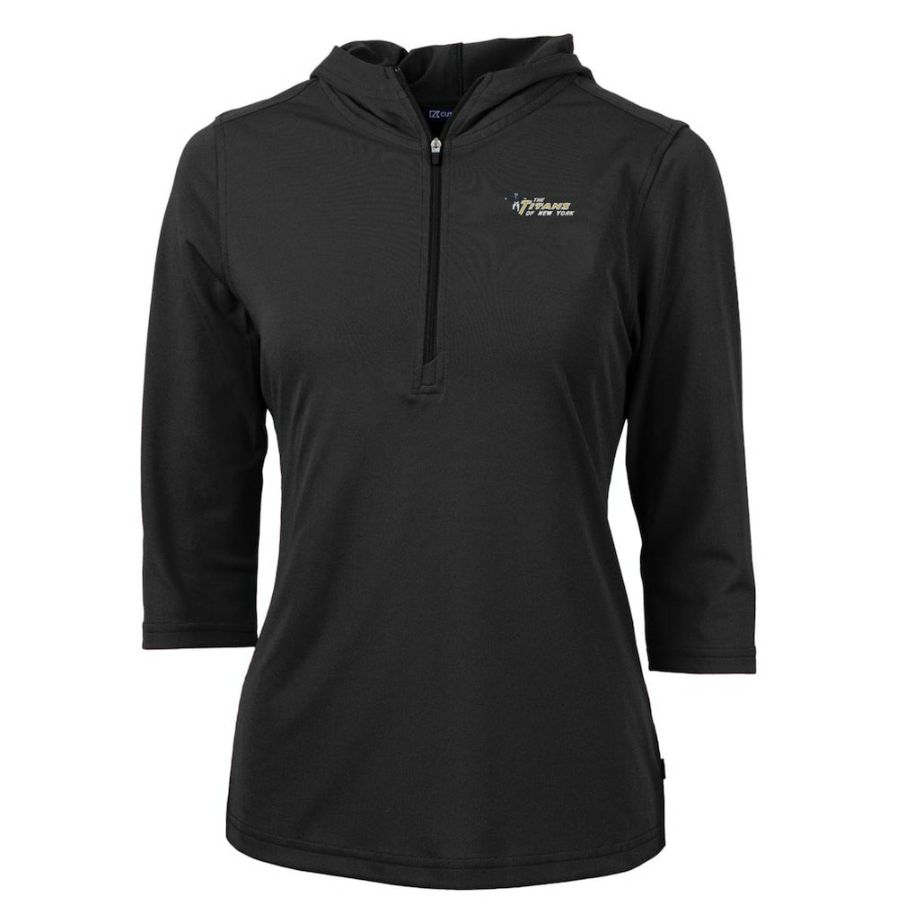 New York Jets Cutter & Buck Women's Throwback Logo Virtue Eco Pique 3/4 Sleeve Half-Zip Pullover Hoodie Black | NFL