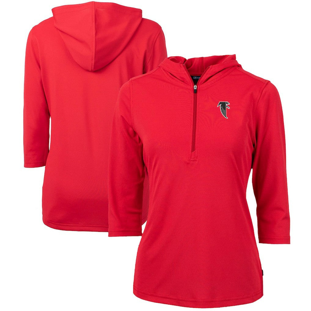 Atlanta Falcons Cutter & Buck Women's Throwback Logo Virtue Eco Pique 3/4 Sleeve Half-Zip Pullover Hoodie Red | NFL