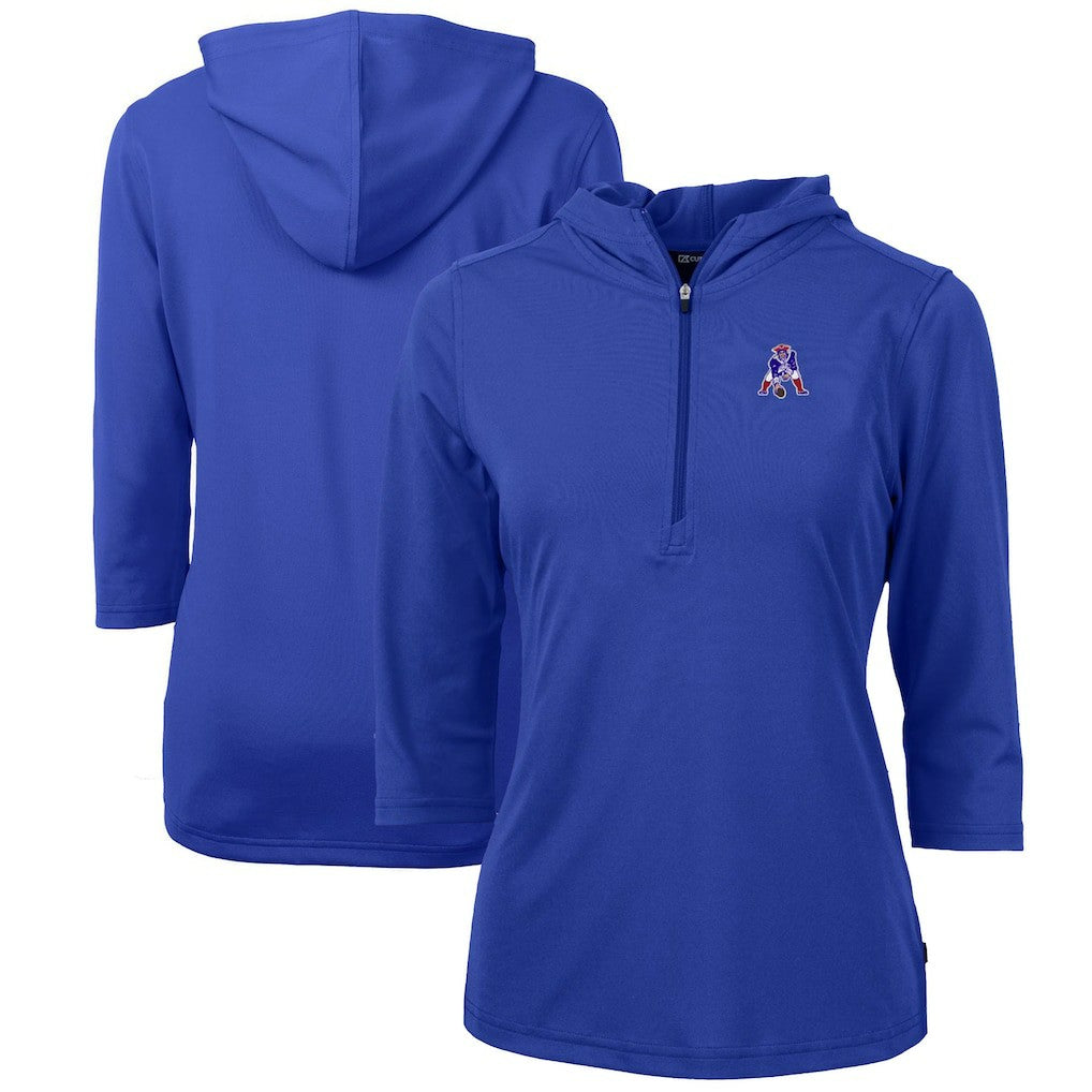 New England Patriots Cutter & Buck Women's Throwback Logo Virtue Eco Pique 3/4 Sleeve Half-Zip Pullover Hoodie Royal | NFL