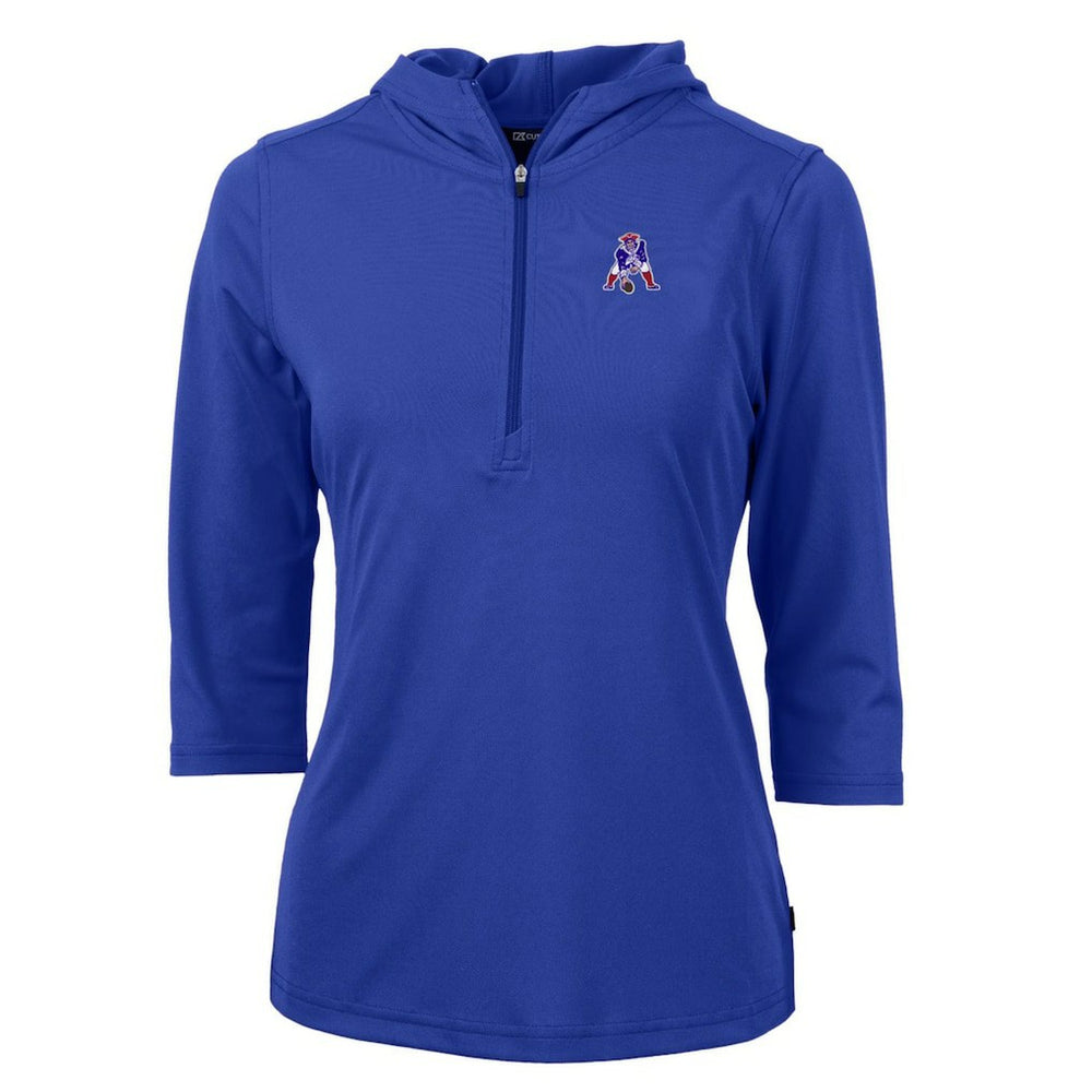 New England Patriots Cutter & Buck Women's Throwback Logo Virtue Eco Pique 3/4 Sleeve Half-Zip Pullover Hoodie Royal | NFL