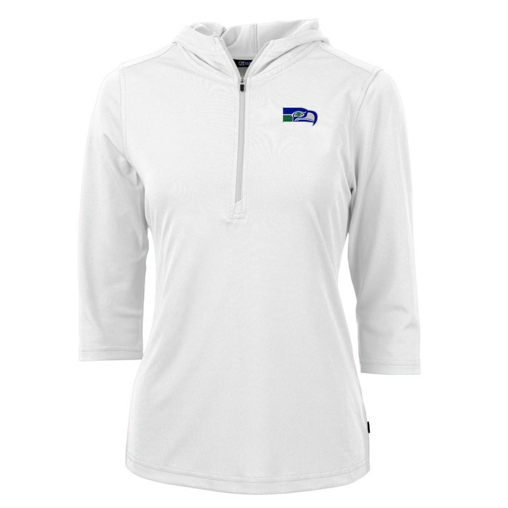 Seattle Seahawks Cutter & Buck Women's Throwback Logo Virtue Eco Pique 3/4 Sleeve Half-Zip Pullover Hoodie White | NFL