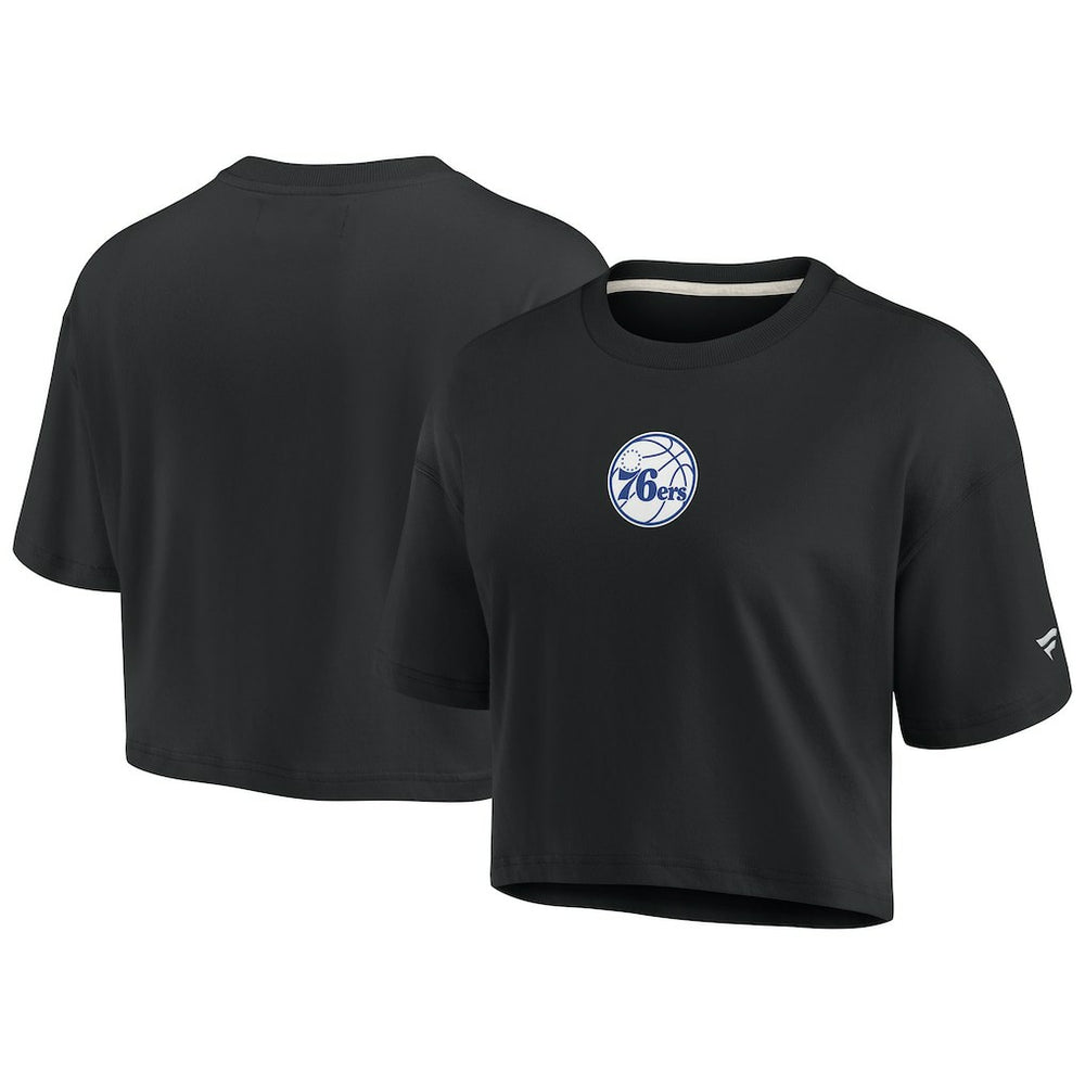 Philadelphia 76ers Women's Elements Super Soft Boxy Cropped T-Shirt Black - NBA