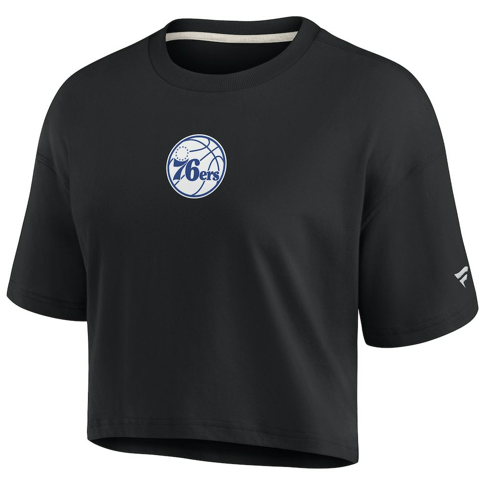 Philadelphia 76ers Women's Elements Super Soft Boxy Cropped T-Shirt Black - NBA