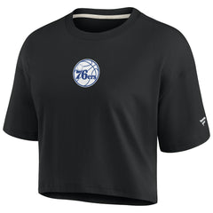 Philadelphia 76ers Women's Elements Super Soft Boxy Cropped T-Shirt Black - NBA