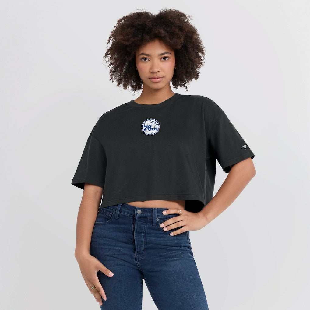 Philadelphia 76ers Women's Elements Super Soft Boxy Cropped T-Shirt Black - NBA