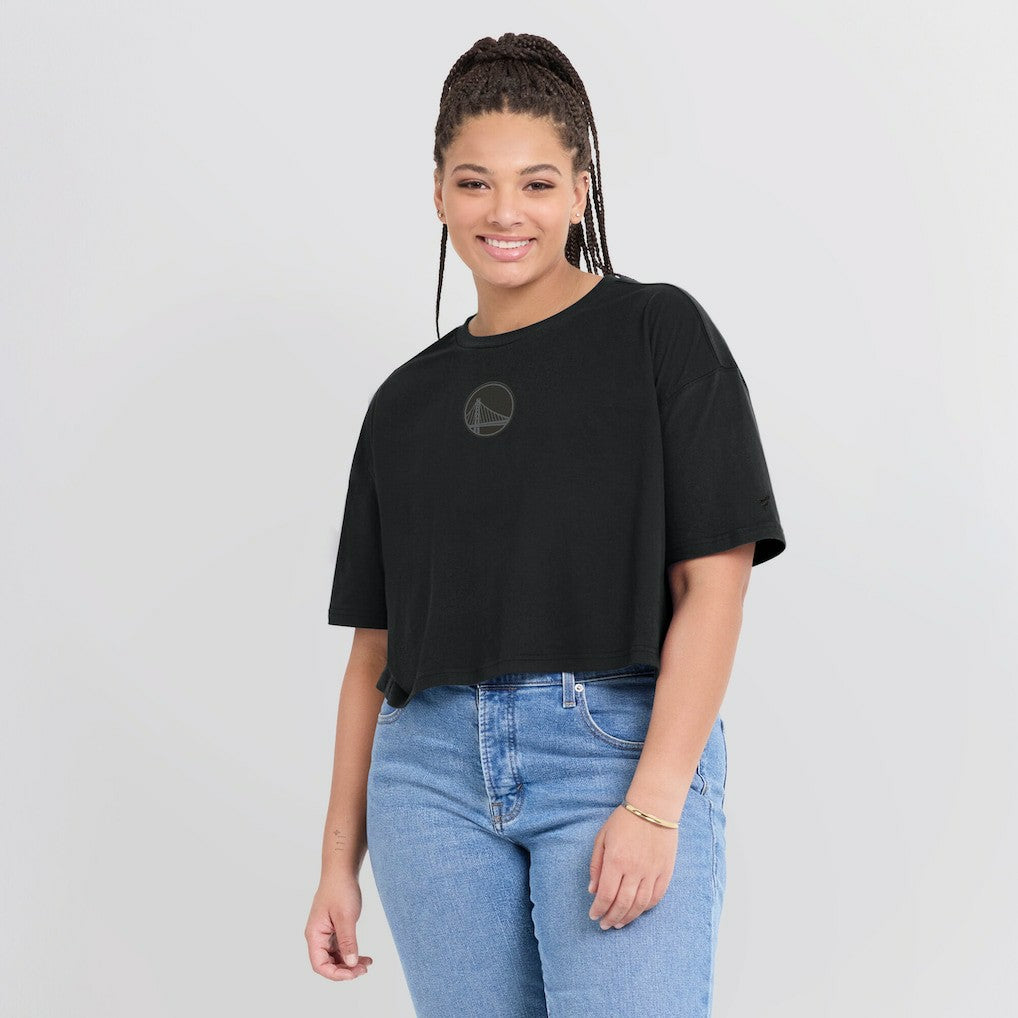 Golden State Warriors Women's Elements Super Soft Boxy Cropped T-Shirt Black - NBA
