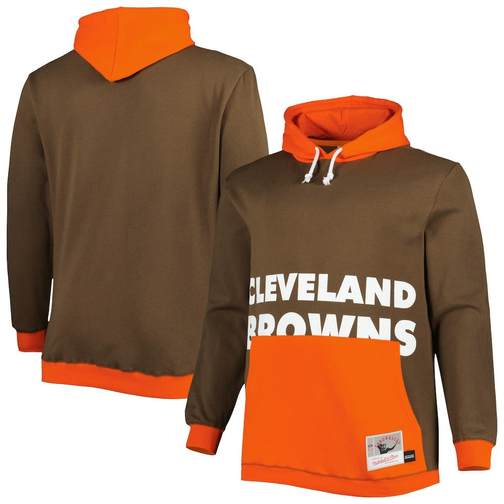 Cleveland Browns Big & Tall Big Face Pullover Hoodie Brown/Orange | Mitchell & Ness