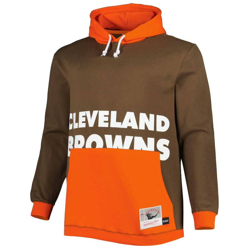 Cleveland Browns Big & Tall Big Face Pullover Hoodie Brown/Orange | Mitchell & Ness