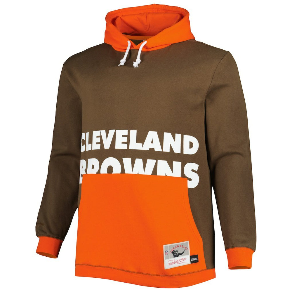 Cleveland Browns Big & Tall Big Face Pullover Hoodie Brown/Orange | Mitchell & Ness