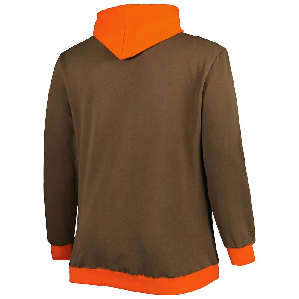 Cleveland Browns Big & Tall Big Face Pullover Hoodie Brown/Orange | Mitchell & Ness