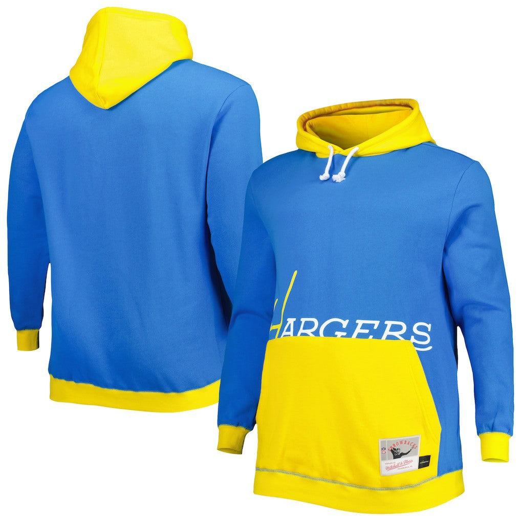 Los Angeles Chargers Big & Tall Big Face Pullover Hoodie Powder Blue/Gold | Mitchell & Ness