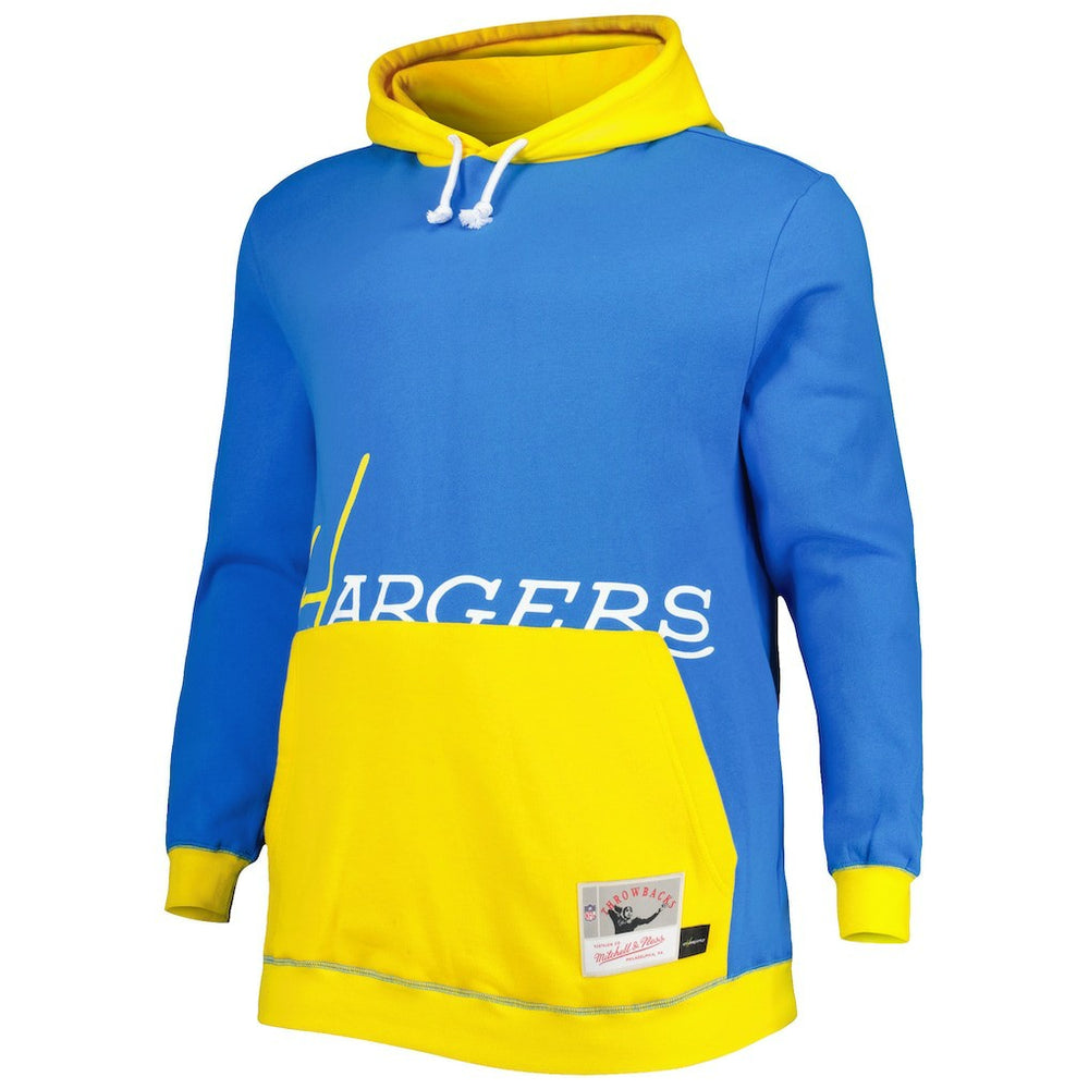 Los Angeles Chargers Big & Tall Big Face Pullover Hoodie Powder Blue/Gold | Mitchell & Ness