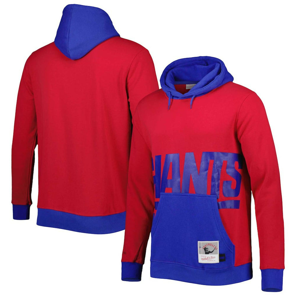New York Giants Big & Tall Big Face Pullover Hoodie Red/Royal | Mitchell & Ness