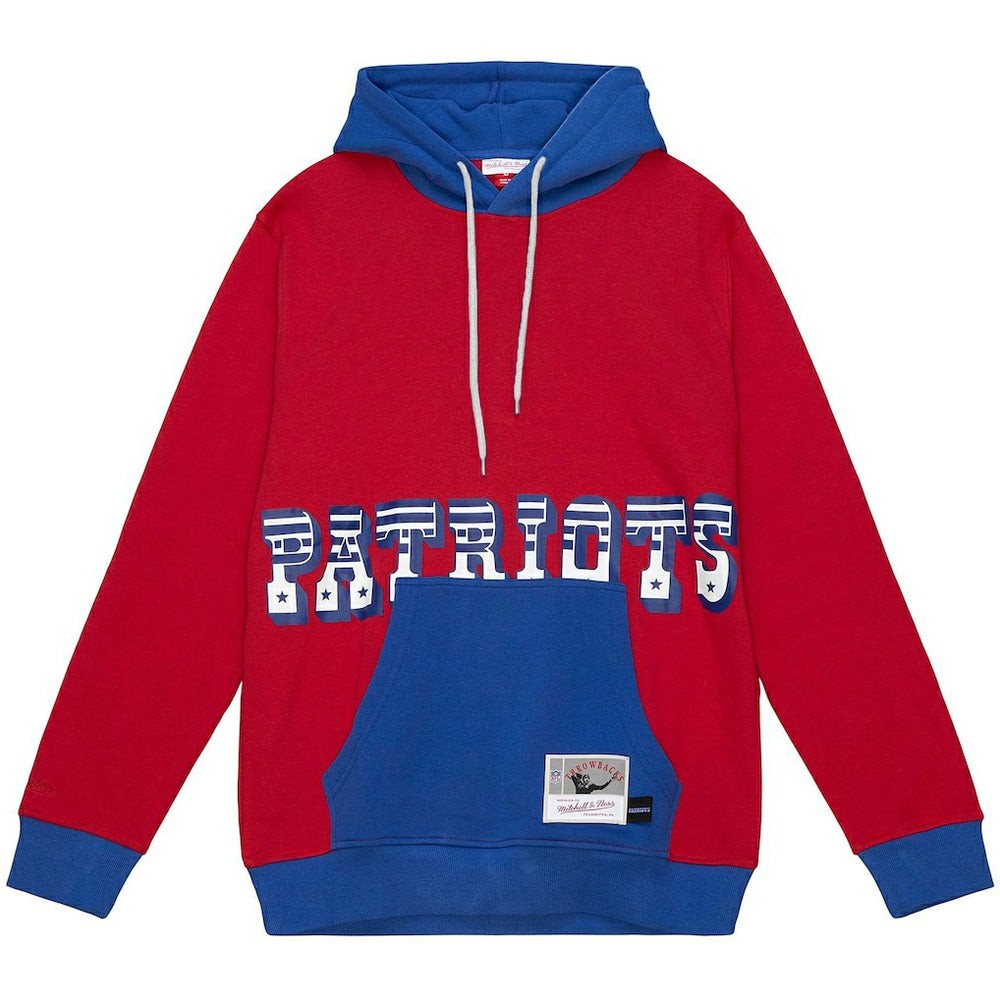 New England Patriots Big & Tall Big Face Pullover Hoodie Red/Navy | Mitchell & Ness