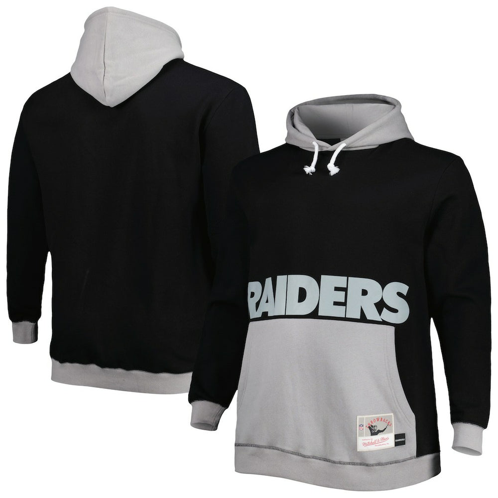 Las Vegas Raiders Big & Tall Big Face Pullover Hoodie Black/Silver | Mitchell & Ness