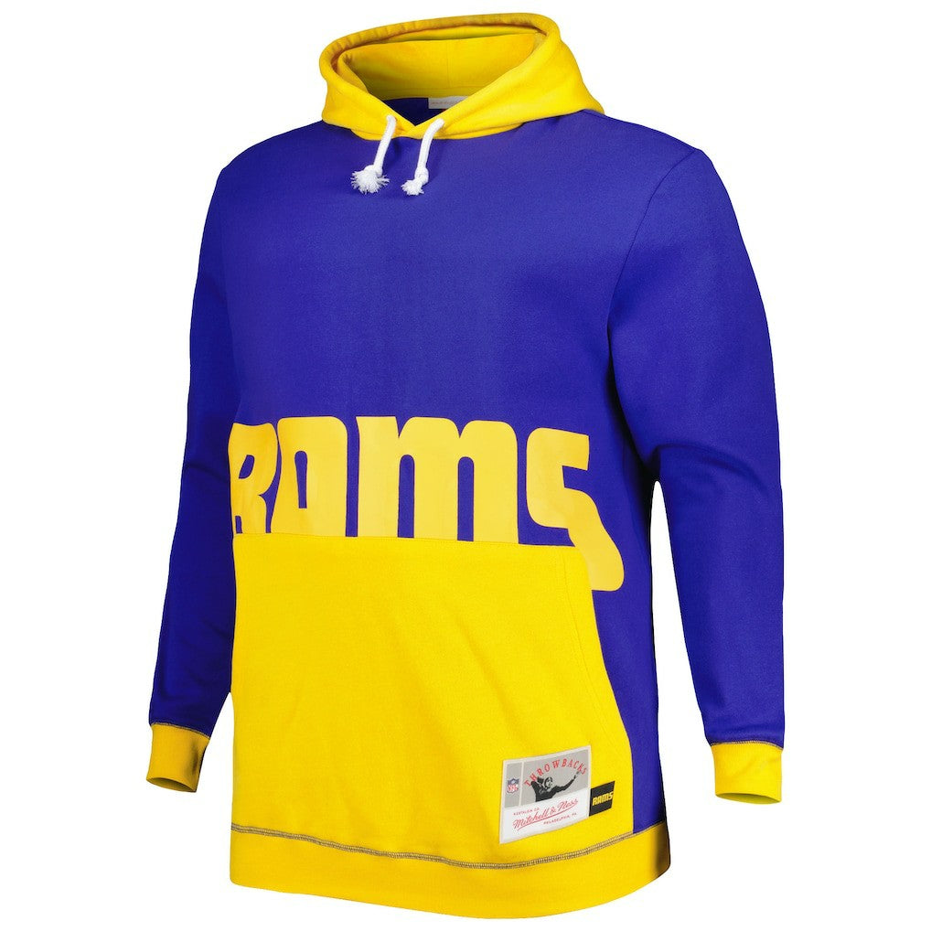 Los Angeles Rams Big & Tall Big Face Pullover Hoodie Royal/Gold | Mitchell & Ness