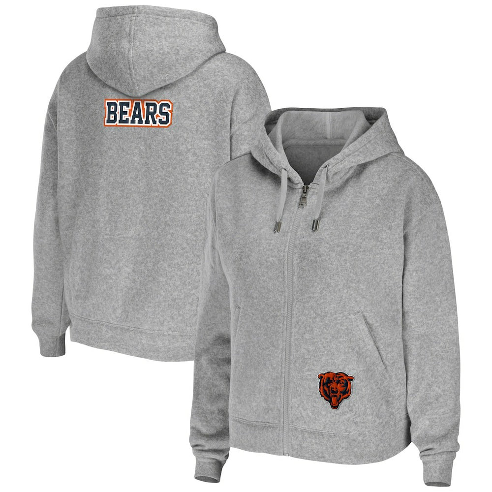 Chicago Bears WEAR by Erin Andrews Women's Team Full-Zip Hoodie Heathered Gray | NFL