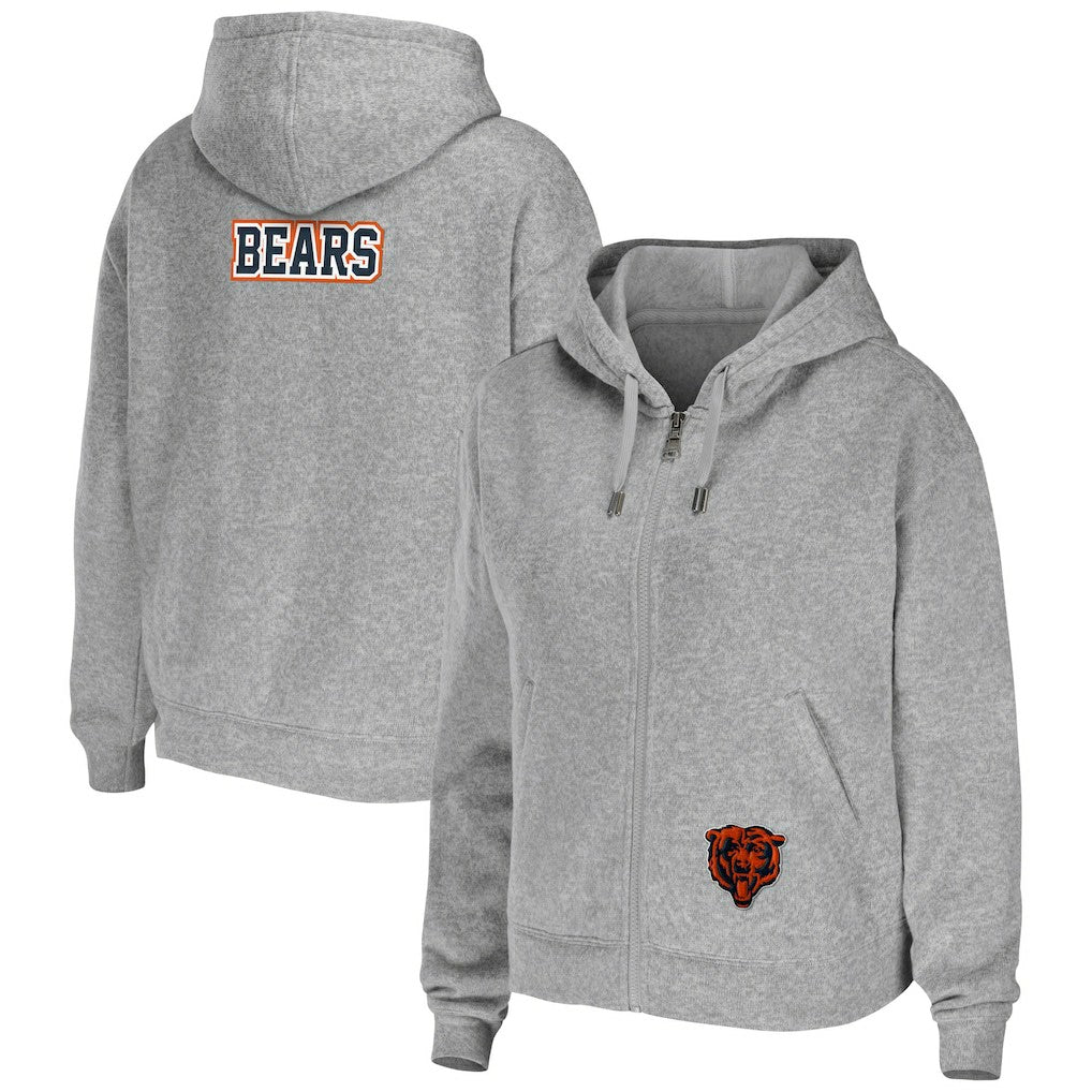 Chicago Bears WEAR by Erin Andrews Women's Team Full-Zip Hoodie Heathered Gray | NFL