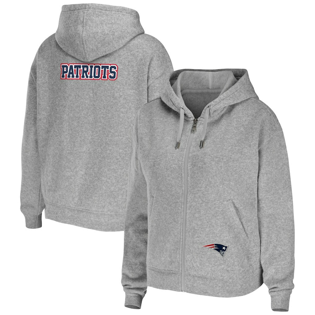 New England Patriots WEAR by Erin Andrews Women's Team Full-Zip Hoodie Heathered Gray | NFL