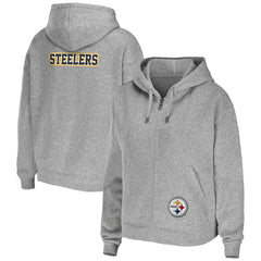Pittsburgh Steelers WEAR by Erin Andrews Women's Team Full-Zip Hoodie Heathered Gray | NFL