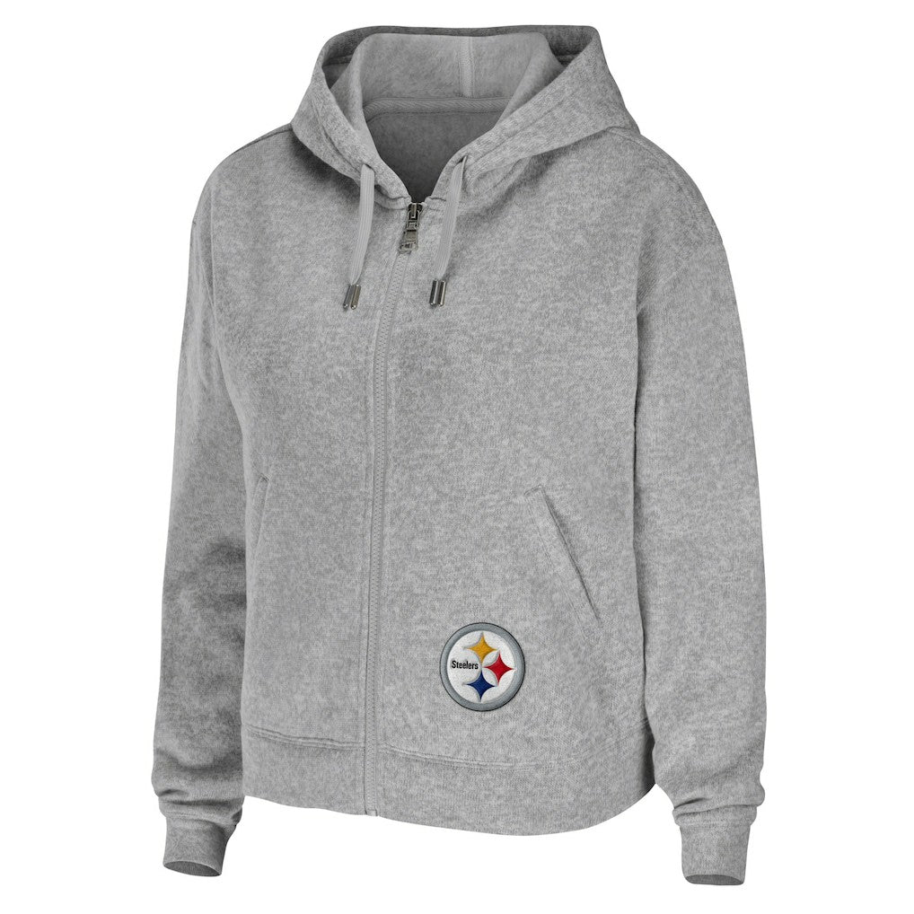 Pittsburgh Steelers WEAR by Erin Andrews Women's Team Full-Zip Hoodie Heathered Gray | NFL