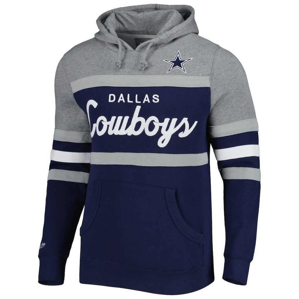 Dallas Cowboys Head Coach Pullover Hoodie Navy/Heathered Gray | Mitchell & Ness
