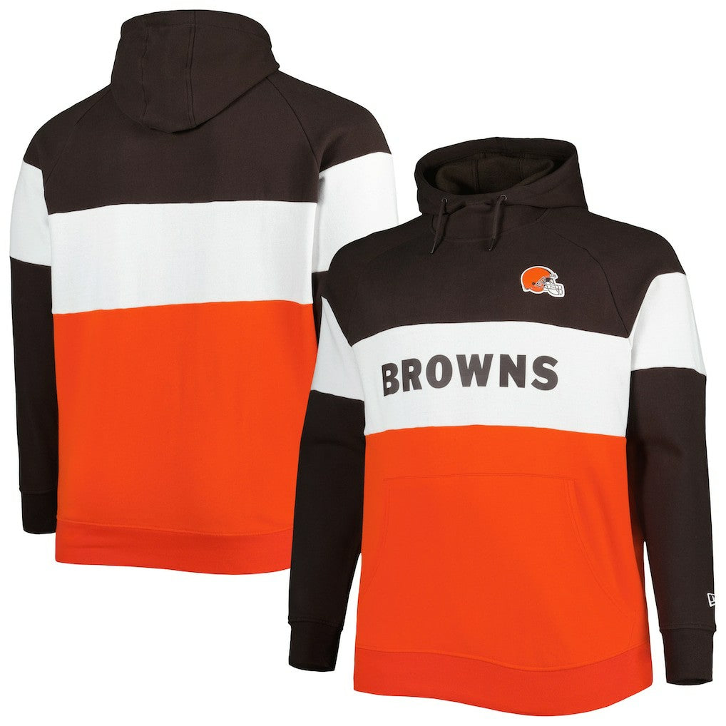 Cleveland Browns New Era Big & Tall Current Colorblock Raglan Fleece Pullover Hoodie Orange/Brown | NFL