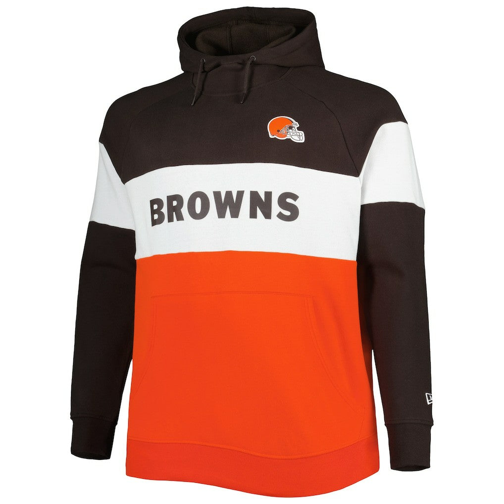 Cleveland Browns New Era Big & Tall Current Colorblock Raglan Fleece Pullover Hoodie Orange/Brown | NFL