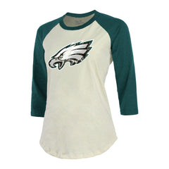 Jalen Hurts Philadelphia Eagles Majestic Threads Women's Player Raglan Name & Number Fitted 3/4-Sleeve T-Shirt Cream/Green | NFL