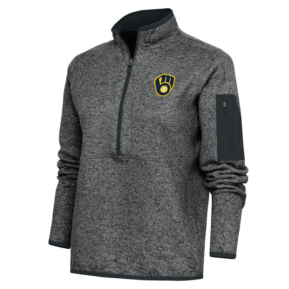 Milwaukee Brewers Antigua Women's Logo Fortune Quarter-Zip Pullover Jacket - MLB