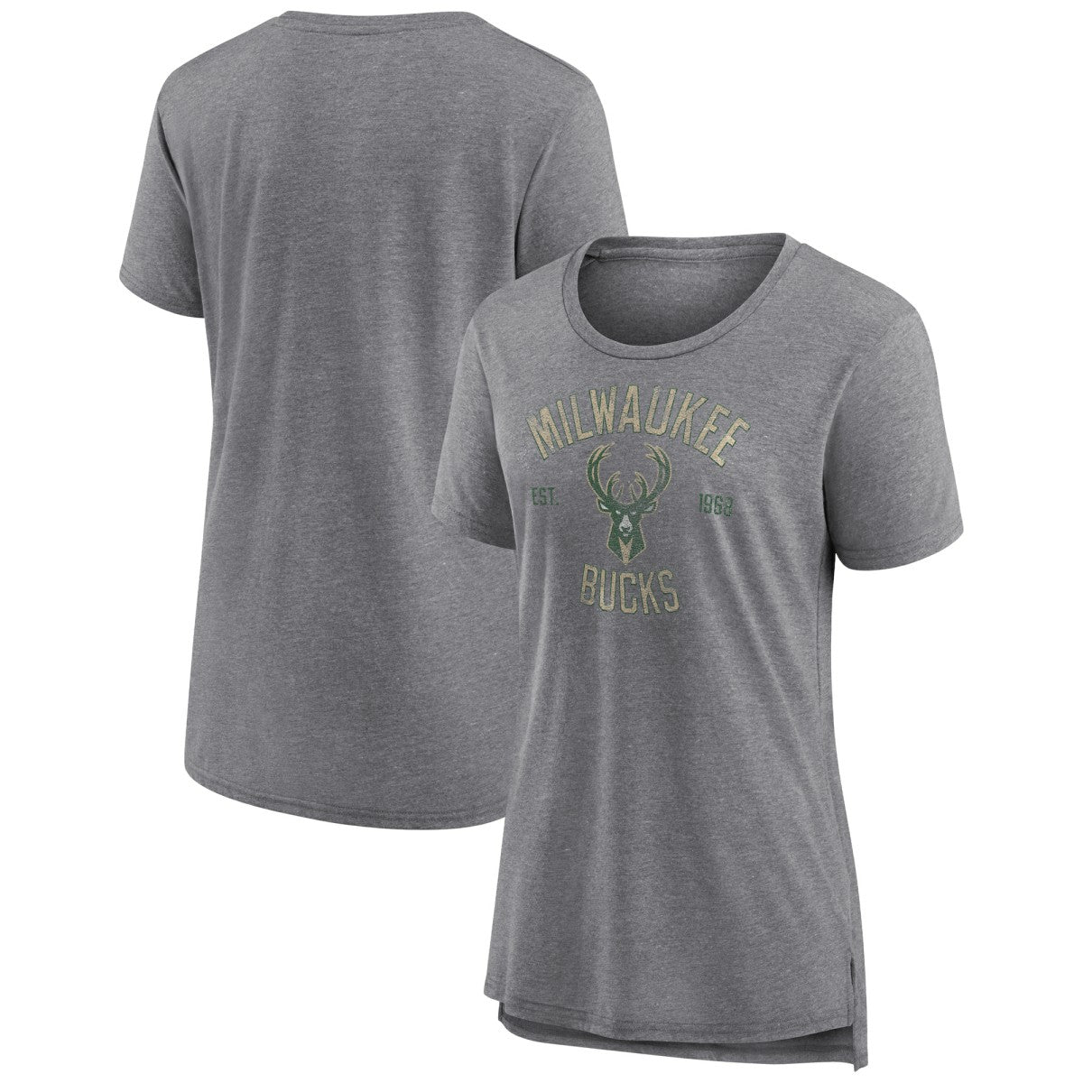 Milwaukee Bucks Women's Heritage Tri-Blend T-Shirt Heather Gray - NBA
