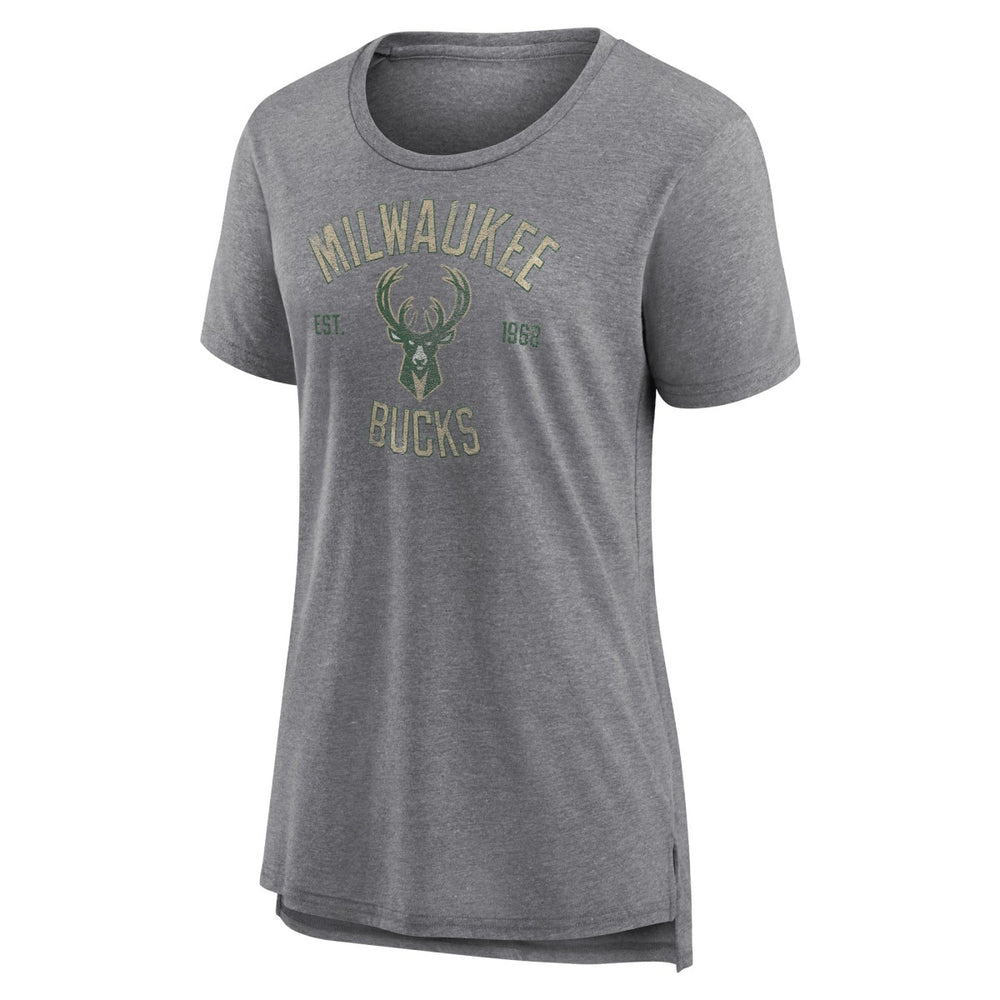 Milwaukee Bucks Women's Heritage Tri-Blend T-Shirt Heather Gray - NBA