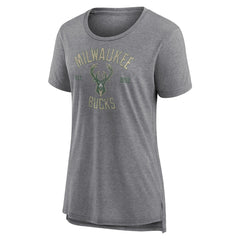 Milwaukee Bucks Women's Heritage Tri-Blend T-Shirt Heather Gray - NBA