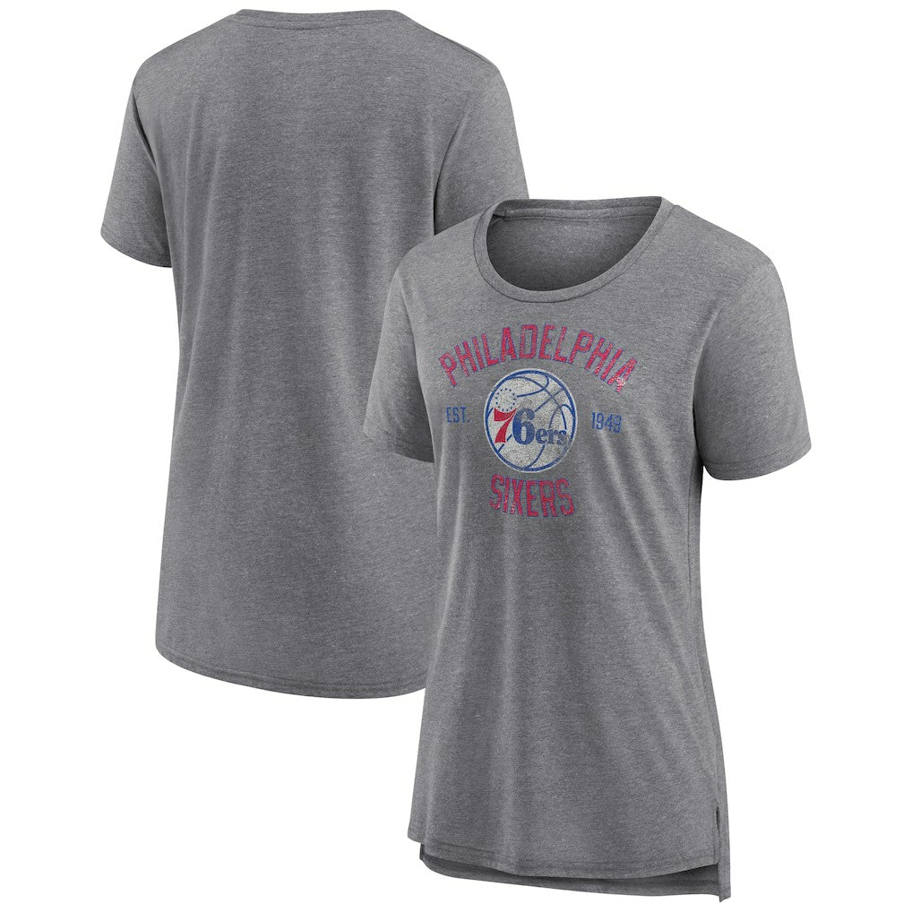 Philadelphia 76ers Women's Heritage Tri-Blend T-Shirt Heather Gray - NBA