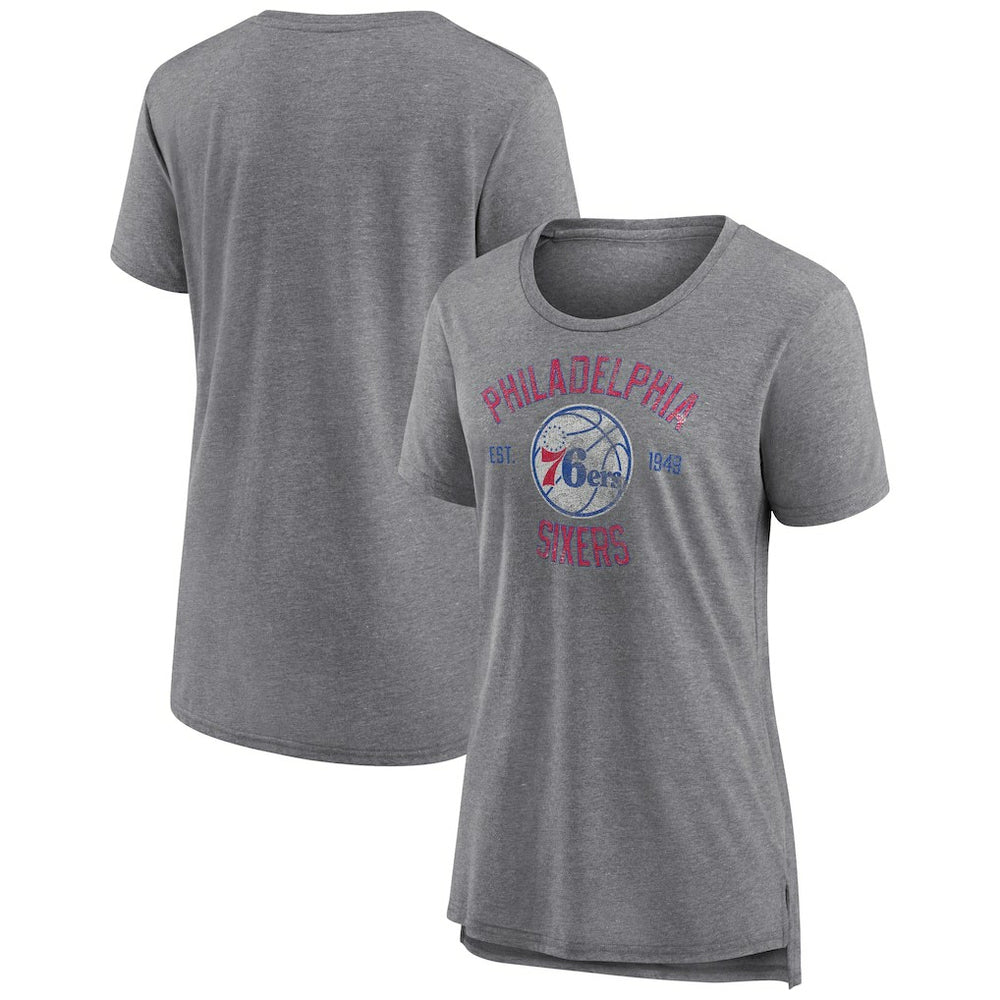 Philadelphia 76ers Women's Heritage Tri-Blend T-Shirt Heather Gray - NBA