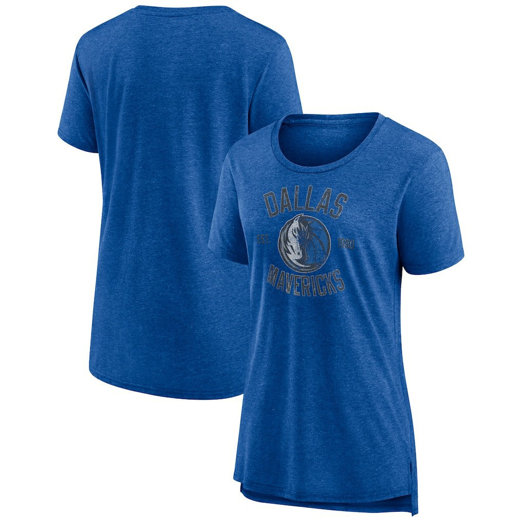 Dallas Mavericks Women's Heritage Tri-Blend T-Shirt Heather Blue - NBA