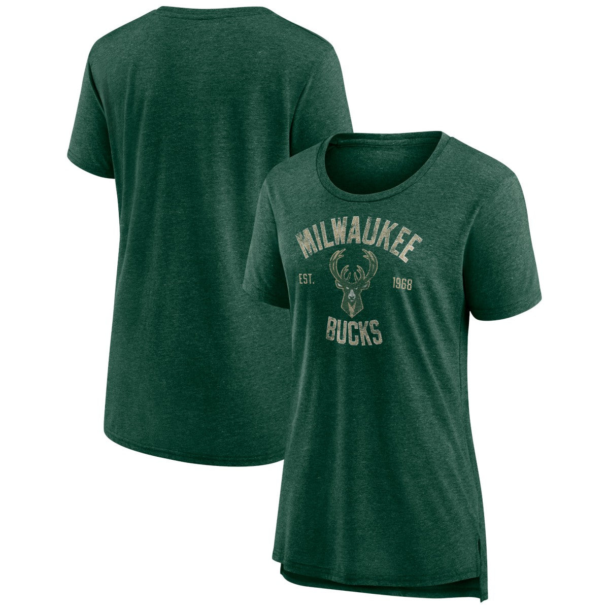 Milwaukee Bucks Women's Heritage Tri-Blend T-Shirt Heather Hunter Green - NBA
