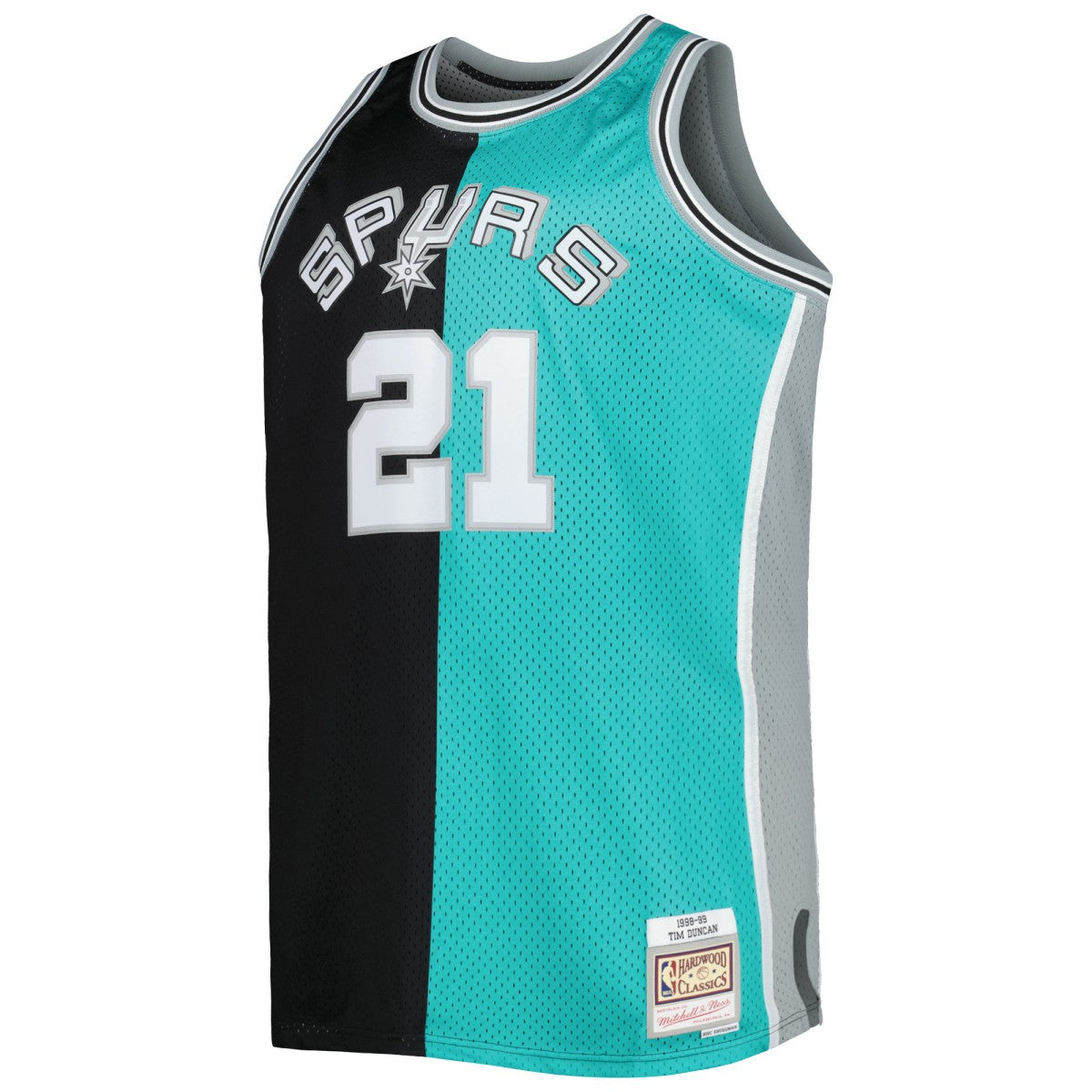 Tim Duncan San Antonio Spurs Big & Tall Hardwood Classics 1998/99 Split Swingman Jersey Black/Teal - NBA