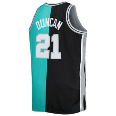 Tim Duncan San Antonio Spurs Big & Tall Hardwood Classics 1998/99 Split Swingman Jersey Black/Teal - NBA