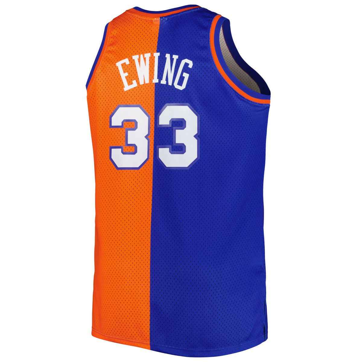 Patrick Ewing New York Knicks Big & Tall Hardwood Classics 1991/92 Split Swingman Jersey Blue/Orange - NBA