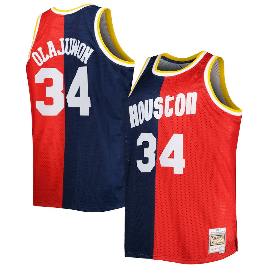 Hakeem Olajuwon Houston Rockets Big & Tall Hardwood Classics 1993/94 Split Swingman Jersey Navy/Red - NBA