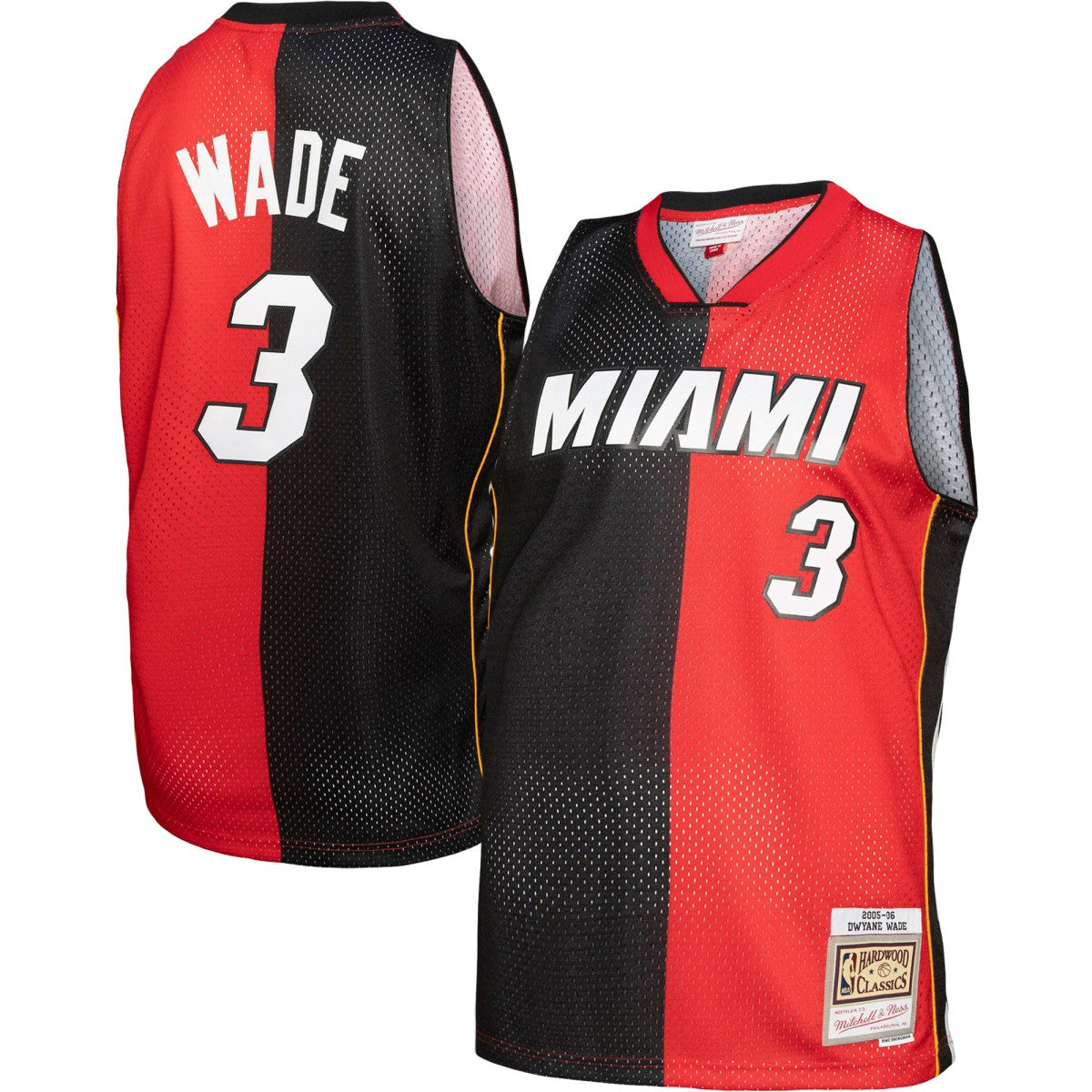 Dwyane Wade Miami Heat Big & Tall Hardwood Classics 2005/06 Split Swingman Jersey Black/Red - NBA