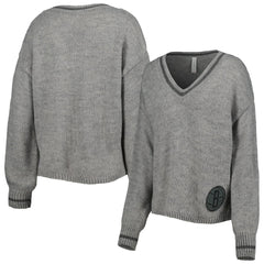Brooklyn Nets Lusso Women's Scarletts Lantern Sleeve Tri-Blend V-Neck Pullover Sweater Gray - NBA