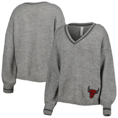 Chicago Bulls Lusso Women's Scarletts Lantern Sleeve Tri-Blend V-Neck Pullover Sweater Gray - NBA